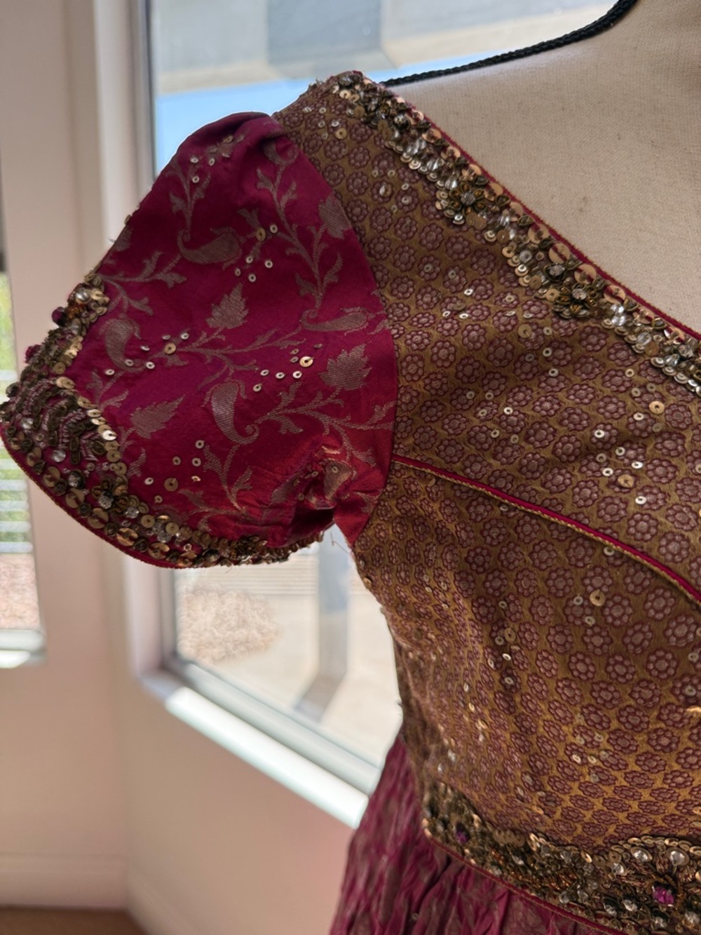 Embellished Magenta & Gold Indian Party Dress / Anarkali Formal Dress